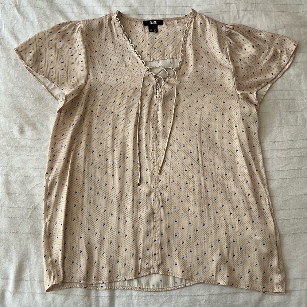 Paige Scallop Trim V Neck Blouse - Size M